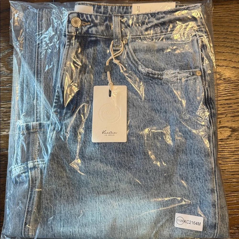 NWT KanCan High Rise Wide Leg Jeans Stripe Cuff Size 29 Medium Wash Flare - Picture 7 of 7